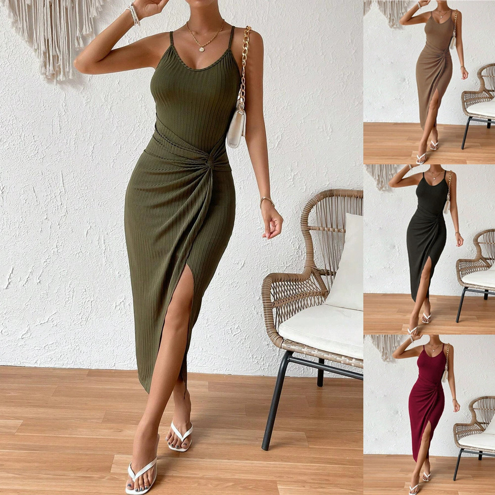 ZARA Spring Summer Sexy Chic Backless Slit Bodycon Dress Spaghetti Strap